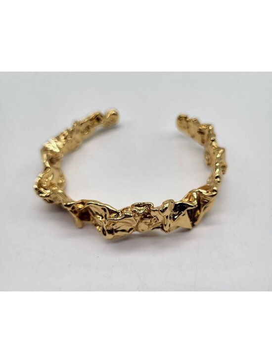 unbranded Jewelry - Gold Plated Nugget Cuff Bracelet Brutalist Textured Crushed Metal Look